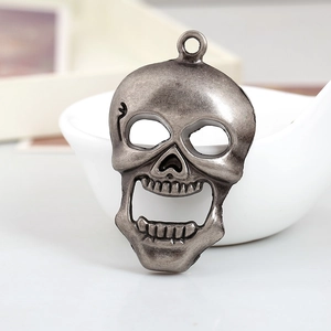Antique silver skull pendant with bottle opener function for DIY necklace making
