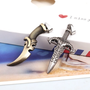 Vintage Alloy Dagger Sword Shape Pendant Necklace DIY Jewelry Making Accessories Antique Bronze Silver Gothic Punk Style Charms