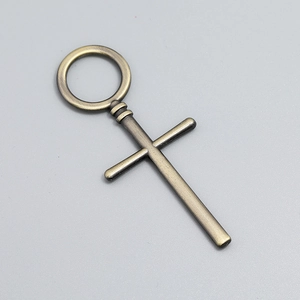 Antique brass cross pendant with ring detail for vintage DIY jewelry making