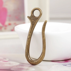 Retro bronze alloy fish hook charm pendant with circular hole for DIY jewelry making