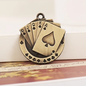 Vintage bronze poker royal flush alloy pendant with four card suits and hanging ring