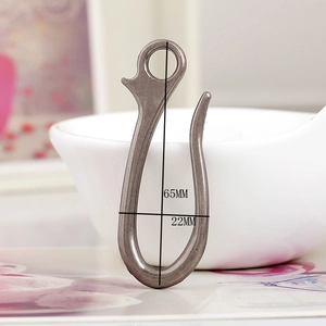 Detailed view of 65mm x 22mm vintage alloy fish hook pendant with dimensions