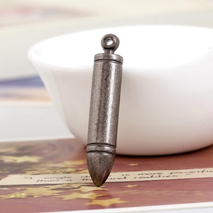 Vintage gun-grey bullet pendant in matte metal finish with top hanging loop
