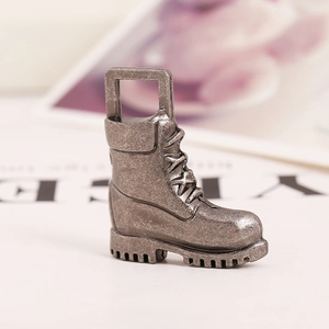 Retro silver alloy combat boot pendant with detailed texture for DIY necklaces