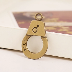 Vintage bronze handcuff and lock pendant with 1314 engraving for DIY necklaces