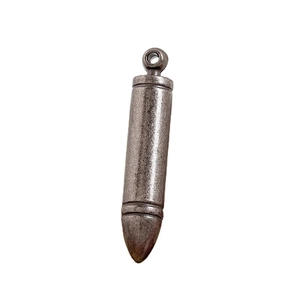 Vintage silver bullet shaped pendant with metal loop for DIY jewelry making and crafts