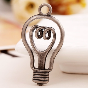 Vintage silver light bulb metal charm for DIY jewelry making with 46x25mm bulb design