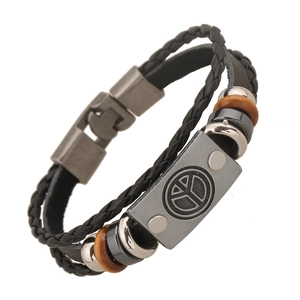 Vintage Multi-layer Braided Cowhide Leather Bracelet For Men Women Punk Retro Alloy Peace Symbol Metal Charm Wristband Jewelry