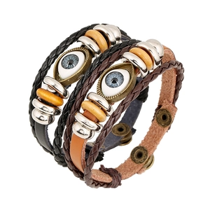 Vintage Braided Leather Evil Eye Multilayer Bracelet Bohemian Punk Adjustable Ethnic Wristband For Men Women Jewelry Gift