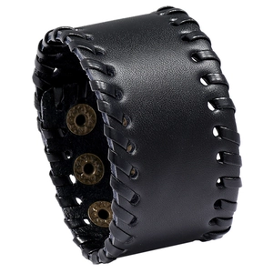 Punk Wide Cowhide Leather Bracelet For Men Women Retro Braided Edge Adjustable Metal Snap Button Cuff Bangle Rock Jewelry