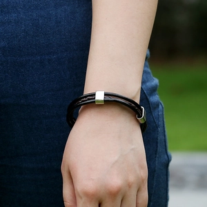 Handmade multilayer braided leather bracelet for men with silver rectangular metal slides