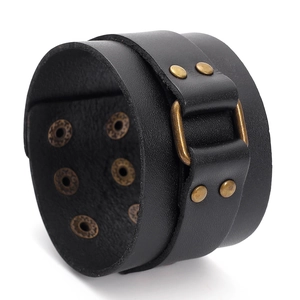 Vintage Punk Adjustable Leather Bracelet For Men Women Wide Alloy Rivet Cowhide Cuff Braid Bangle Rock Style Wristband