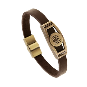 Retro Punk Leather Bracelet For Men Women Spider Pattern Greek Fret Bronze Alloy Magnetic Clasp Handmade Cowhide Jewelry