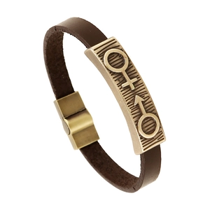 Vintage Cowhide Leather Bracelet For Couples Unisex Punk Alloy Gender Symbols Metal Plate Magnetic Clasp Wristband Jewelry