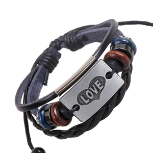 Punk Retro Cowhide Leather Bracelet For Men Women Handmade Woven Cord Alloy LOVE Heart Charm Beaded Adjustable Wristband Jewelry