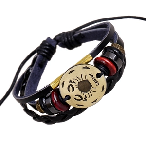 Punk Multilayer Braided Cowhide Leather Bracelet Bronze Alloy Cancer Zodiac Charm Adjustable Wristband Jewelry Gift