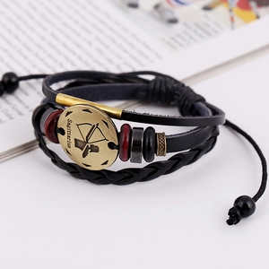 Retro bronze Sagittarius zodiac sign multilayer leather braided bracelet for men and women