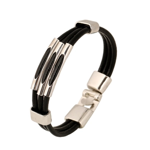 Vintage Punk Genuine Leather Bracelet For Men Women Multilayer Black Cowhide Wrap Bracelet With Metal Tube Charm Jewelry