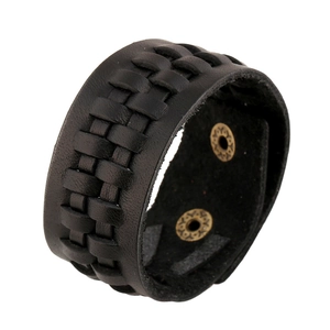 Bracciale da Uomo in Pelle di Vacchetta Intrecciata Vintage Punk Minimalista Polsino Largo Con Fibbia in Lega Gioielli Regalo