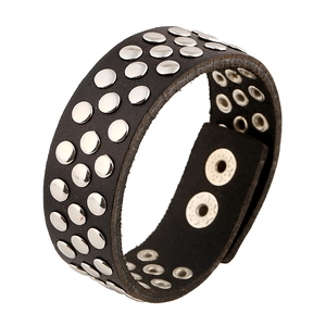 Bracelet en Cuir de Vachette Punk Rock Vintage Avec Rivets en Métal Argenté Bracelet Réglable Large Tressé à la Main Pour Hommes Femmes Bijoux Cadeau