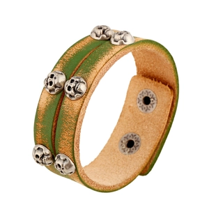 Vintage Punk Cowhide Leather Bracelet For Men Women Skull Rivet Alloy Handmade Wide Biker Rock Wristband Cuff Jewelry