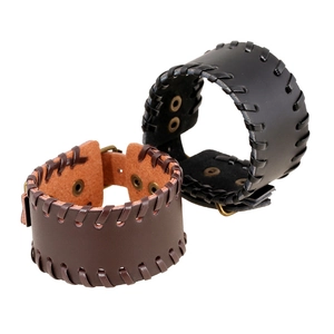 Punk Retro Cowhide Leather Wide Bracelet For Men Women Handcrafted Woven Adjustable Wristband With Metal Buckle Rock Jewelry