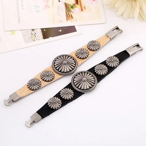 Bracelets punk en cuir véritable avec boucles en métal argenté vintage en noir et or