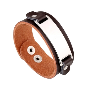 Bracelet Vintage en Cuir de Vache pour Hommes Femmes Style Punk Ajustable Plaque Métallique en Alliage Fait Main Bijoux de Main Rétro