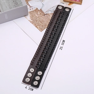 Retro handgewebte Punk-Lederarmbänder in Schwarz und Braun mit Metalldruckknöpfen