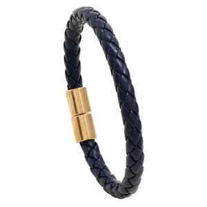 Men Braided PU Leather Bracelet Alloy Magnetic Clasp Punk Style Multi-Layer Blue Wrap Wristband Fashion Jewelry Gift