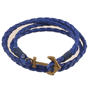 Handwoven Multi-layer Artificial Leather Bracelet For Men Women Punk Retro Anchor Charm Nautical Style Braided Jewelry