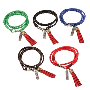 Pulsera de Cuero Artificial Trenzada a Mano Bohemia Con Borla Roja Colgante de Metal para Mujeres Hombres Joyería Étnica