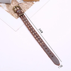 Vintage brown braided leather bracelet with bronze buckle, 24cm length and 1.5cm width