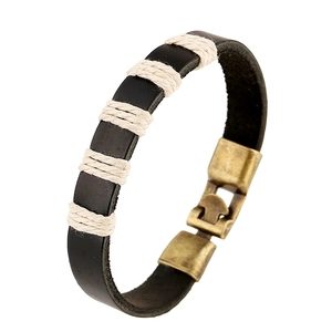 Vintage geflochtenes Lederarmband in Schwarz mit Seilakzenten und Bronzeverschluss