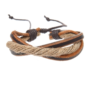 Handmade multilayer braided vintage brown leather bracelet with adjustable cord closure