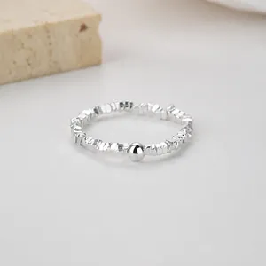 Echt 925 Sterling Zilver Onregelmatige Geplette Textuur Ring Voor Vrouwen Minimalistisch Geometrisch Verstelbare Open Ring