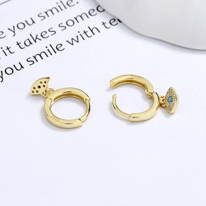 925 silver gold evil eye hoop earrings with blue and white crystals for women
