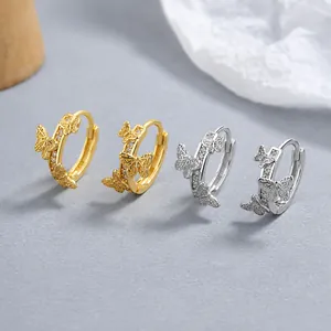 Élégantes boucles d'oreilles créoles papillon en argent 925 avec pavé de zircons brillants