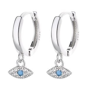 925 Sterling silver evil eye hoop earrings with blue crystal and white zirconia accents