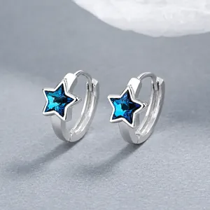 925 sterling silver hoop earrings with blue star-shaped zircon stones for women