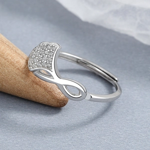 925 silver ginkgo leaf ring with sparkling zircons and adjustable infinity design