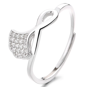Adjustable S925 sterling silver ring with infinity symbol and pavé cubic zirconia fan
