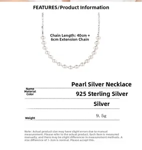 Dettagli collana in argento 925 con perle con catena da 40cm e prolunga di 6cm