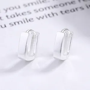 Minimalist 925 Sterling Silver Rectangular Hoop Earrings Brushed Matte Finish Geometric Earrings For Women Commute Daily Accessories