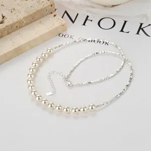 Collana di Künstliche Perle in Argento Sterling 925 Donna Minimalista Choker in Argento Strutturato Eleganti Gioielli Regali