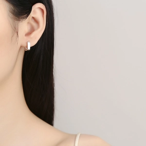 Minimalist square 925 sterling silver hoop earrings with a brushed matte finish for women