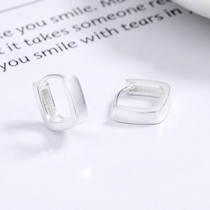 Minimalist S925 sterling silver square hoop earrings with a brushed matte finish for women