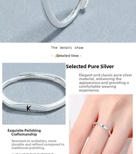 Macro detail of adjustable S925 sterling silver ring with polished letter engraving