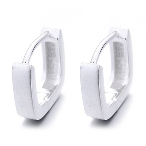 Minimalist square 925 silver hoop earrings with a brushed matte texture and polished edges