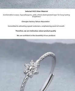 Macro detail of S925 sterling silver flower ring with zircons and twisted rope band
